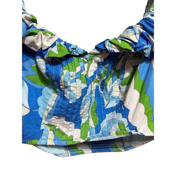 Maeve by Anthropologie Puff-Sleeve Cropped Blouse Tropical Floral Ruffle Sz  M B - Picture 12 of 13